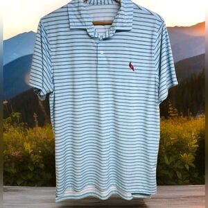 B. Draddy Sport Men's M Short Sleeve Blue Striped Golf Polo Shirt Cardinal Bird